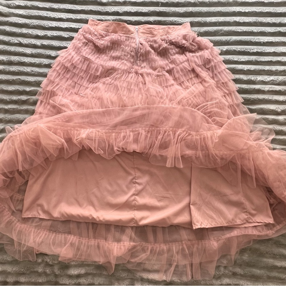 Elegant Pink Beige Layered Skirt SZ M - Picture 7 of 9